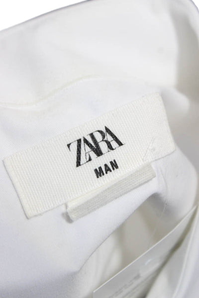 Zara Mens White Cotton Collared Solid Button Up Long Sleeve Shirt Size S