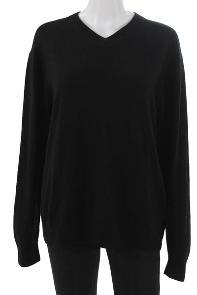 Raffi Mens V-Neck Merino Wool Pullover Sweater Black Long Sleeve Size L