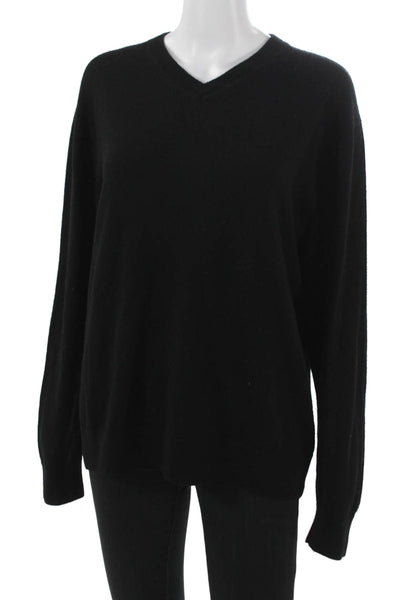 Raffi Mens V-Neck Merino Wool Pullover Sweater Black Long Sleeve Size L