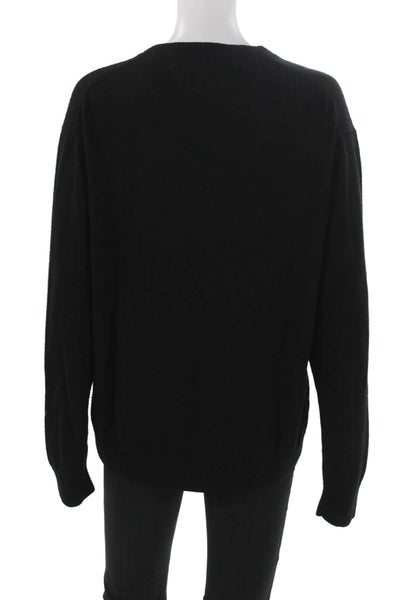 Raffi Mens V-Neck Merino Wool Pullover Sweater Black Long Sleeve Size L