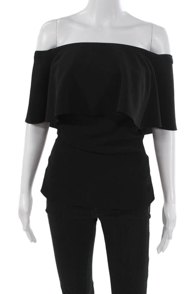 Reiss Women Blouse Black Off the Shoulder Polyester Blend Zip Size S
