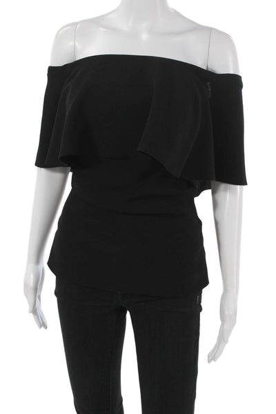Reiss Women Blouse Black Off the Shoulder Polyester Blend Zip Size S