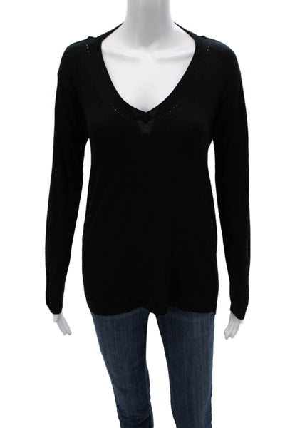 Skin Women Pullover Sweater V-Neck Black Wool Long Sleeve Size XS