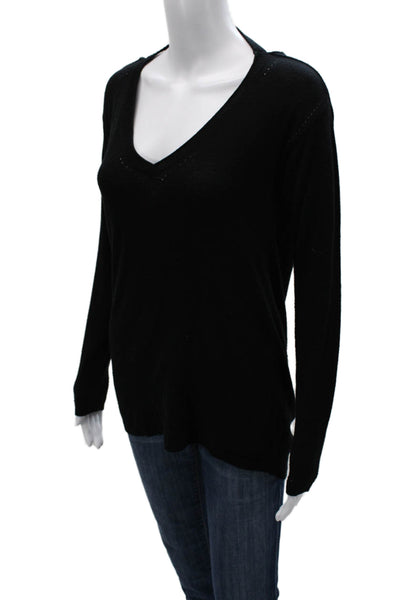 Skin Women Pullover Sweater V-Neck Black Wool Long Sleeve Size XS