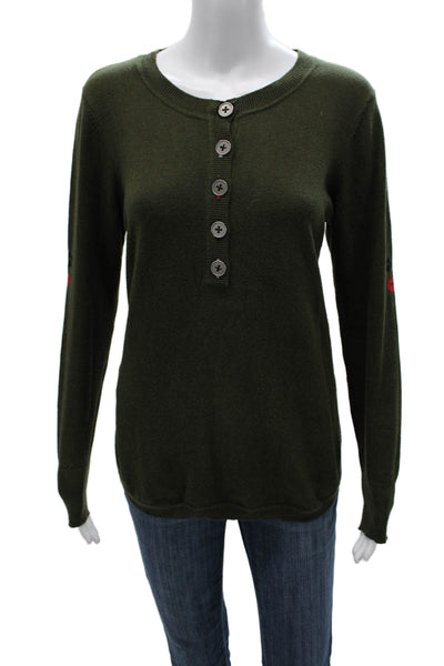 Lisa Todd Womens Henley Sweater Green Cotton Round Neck Long Sleeve Size M