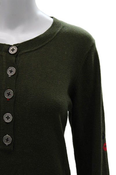 Lisa Todd Womens Henley Sweater Green Cotton Round Neck Long Sleeve Size M
