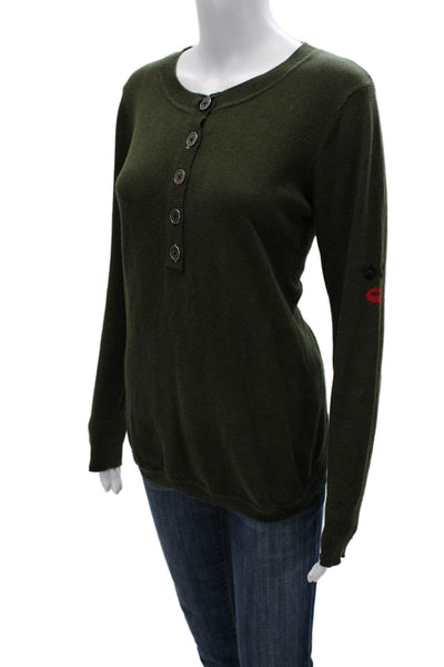 Lisa Todd Womens Henley Sweater Green Cotton Round Neck Long Sleeve Size M