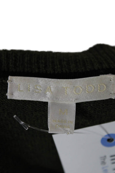 Lisa Todd Womens Henley Sweater Green Cotton Round Neck Long Sleeve Size M