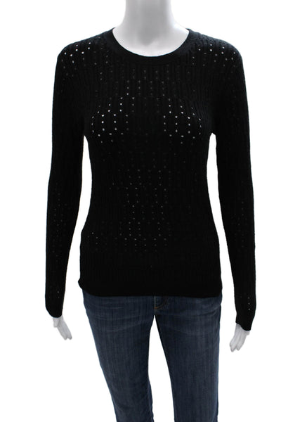 One Grey Day Women Pullover Sweater Black Nylon Crew Neck Long Sleeve Size M
