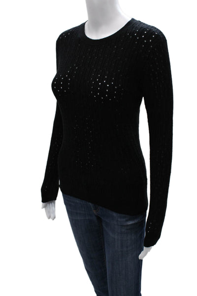 One Grey Day Women Pullover Sweater Black Nylon Crew Neck Long Sleeve Size M