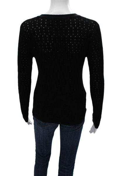 One Grey Day Women Pullover Sweater Black Nylon Crew Neck Long Sleeve Size M