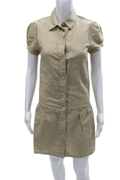Hyden Yoo Women Beige Linen Collared Short Sleeve Shirt Dress Size 2