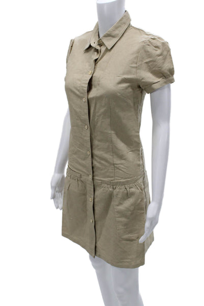 Hyden Yoo Women Beige Linen Collared Short Sleeve Shirt Dress Size 2