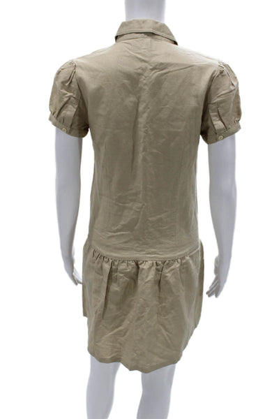Hyden Yoo Women Beige Linen Collared Short Sleeve Shirt Dress Size 2