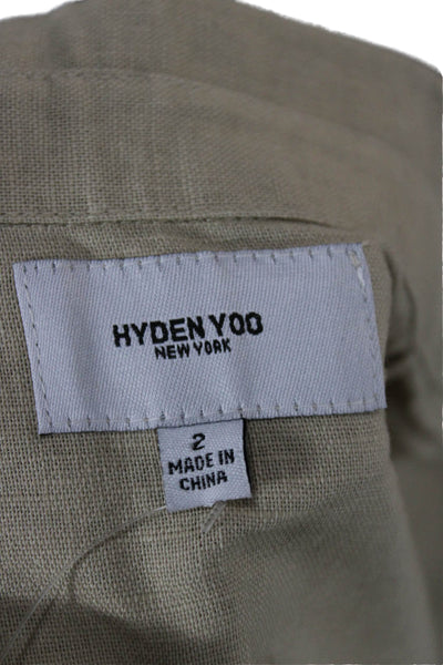 Hyden Yoo Women Beige Linen Collared Short Sleeve Shirt Dress Size 2