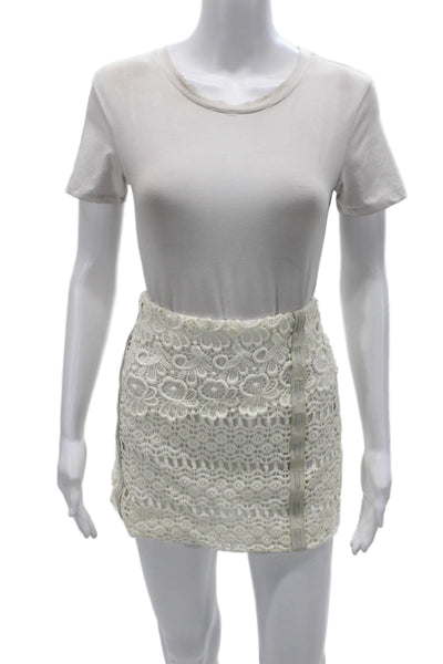 Maje Womens Wrap Floral Cotton Short Skirt White Button Size 34