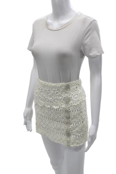 Maje Womens Wrap Floral Cotton Short Skirt White Button Size 34