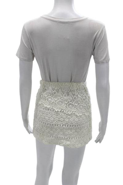 Maje Womens Wrap Floral Cotton Short Skirt White Button Size 34