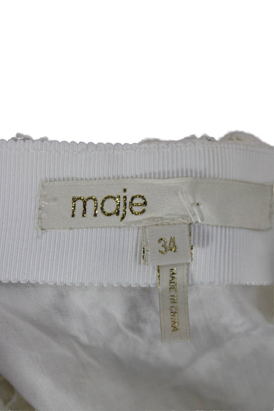 Maje Womens Wrap Floral Cotton Short Skirt White Button Size 34