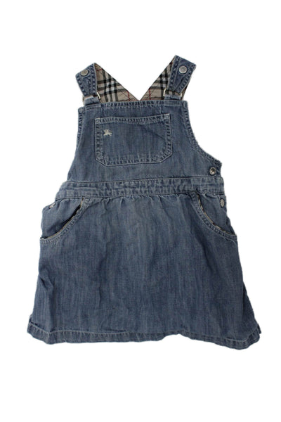 Burberry Blue Label Girls Square Neck Logo Denim Overall Dress Blue Size EU 36