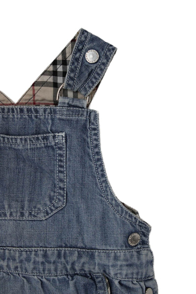 Burberry Blue Label Girls Square Neck Logo Denim Overall Dress Blue Size EU 36