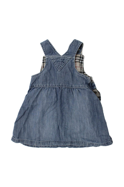 Burberry Blue Label Girls Square Neck Logo Denim Overall Dress Blue Size EU 36
