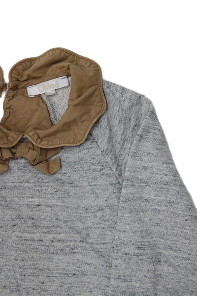 Chloe Childrens Girls Ruffled Neck Sweater Dress Grey Cotton Size 5