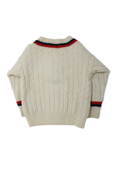 Burberrys Childrens Boys V Neck Cable Knit Sweater White Size 3-5