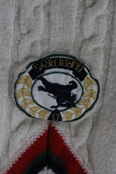 Burberrys Childrens Boys V Neck Cable Knit Sweater White Size 3-5