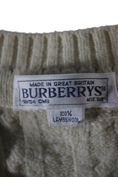 Burberrys Childrens Boys V Neck Cable Knit Sweater White Size 3-5