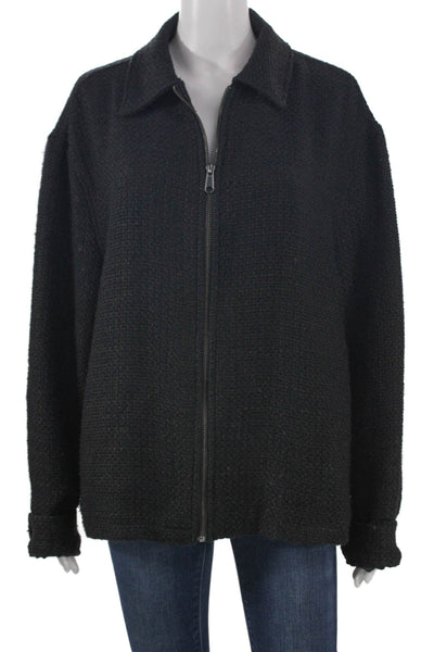 Zara Womens Black Basic Jacket Zip Polyester Long Sleeve Size L
