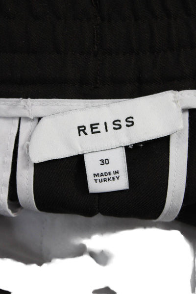 Reiss Mens Dress Pants Black Solid Button 63% Recycled Polyester Size 30