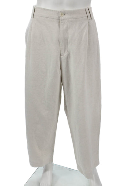 Zara Mens Cropped Beige Cotton Pants Button Closure Size 42