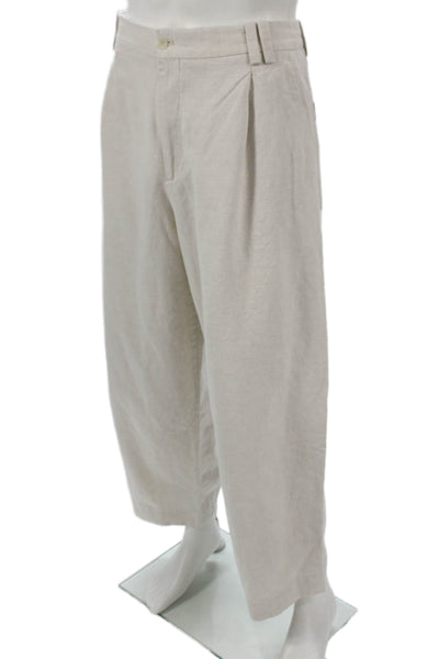 Zara Mens Cropped Beige Cotton Pants Button Closure Size 42