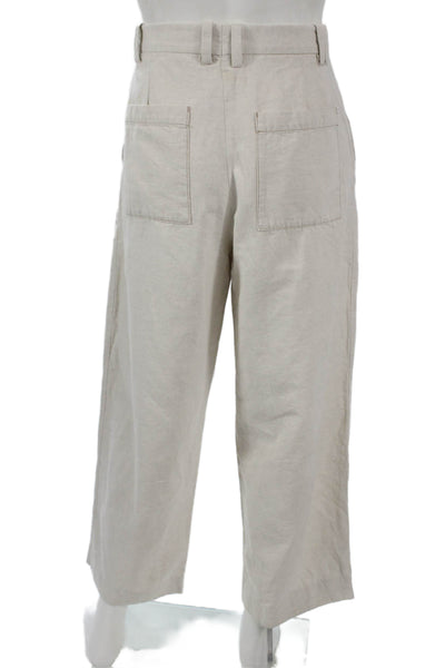 Zara Mens Cropped Beige Cotton Pants Button Closure Size 42