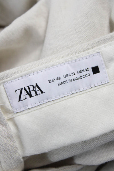 Zara Mens Cropped Beige Cotton Pants Button Closure Size 42