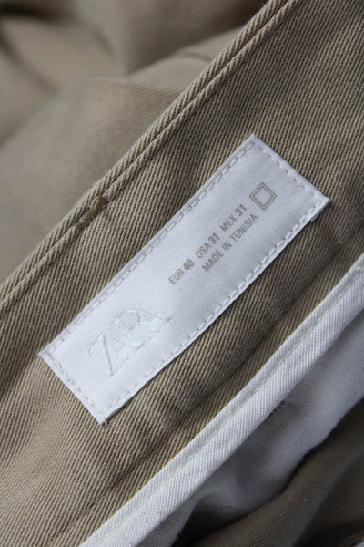 Zara Mens Chino Pants Beige Cotton Zip Inseam 27 Size 31