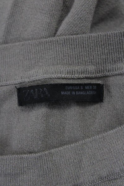 Zara Mens Pullover Sweater Gray Solid Crew Neck Long Sleeve Polyester Size S