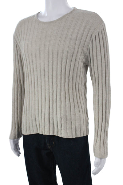 Zara Mens Pullover Sweater Striped Cotton Beige Long Sleeve Round Neck Size M