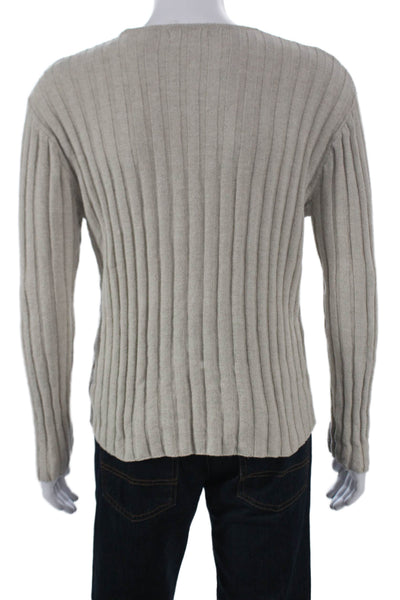 Zara Mens Pullover Sweater Striped Cotton Beige Long Sleeve Round Neck Size M