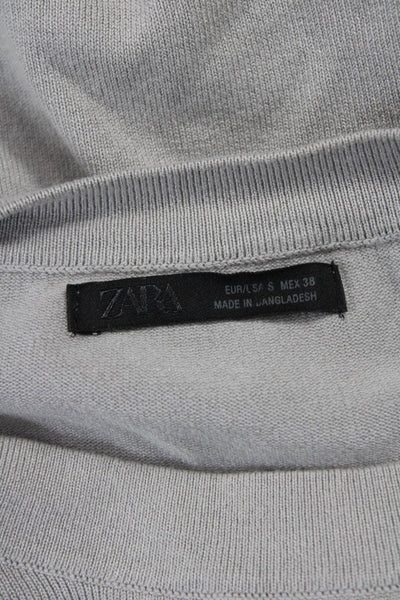 Zara Mens Pullover Sweater Gray Viscose Crew Neck Long Sleeve Solid Fall Size S