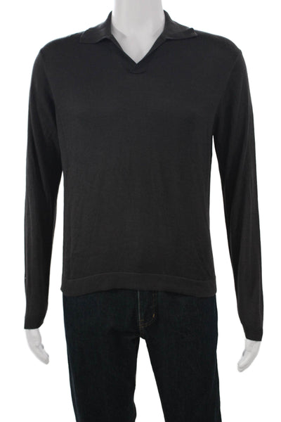 Zara Mens Collared Cotton Pullover Gray Long Sleeve Solid Fall Size S