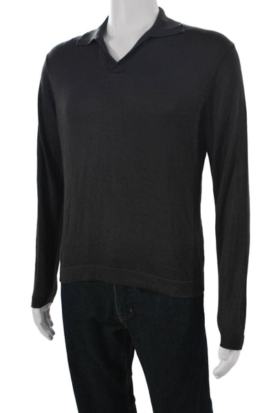 Zara Mens Collared Cotton Pullover Gray Long Sleeve Solid Fall Size S