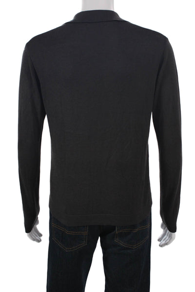 Zara Mens Collared Cotton Pullover Gray Long Sleeve Solid Fall Size S