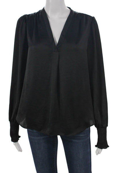 Vince Camuto Womens Black V Neck Tunic Blouse Long Sleeve Polyester Size S
