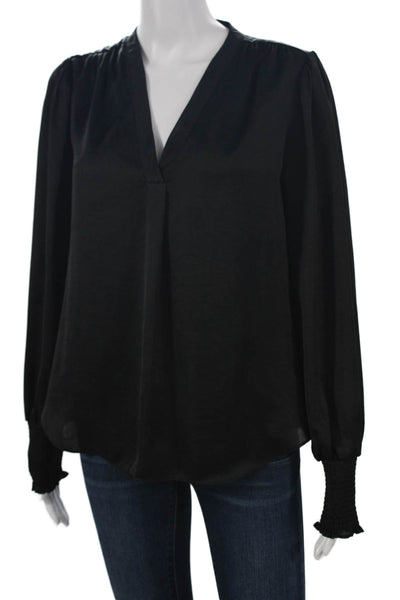 Vince Camuto Womens Black V Neck Tunic Blouse Long Sleeve Polyester Size S