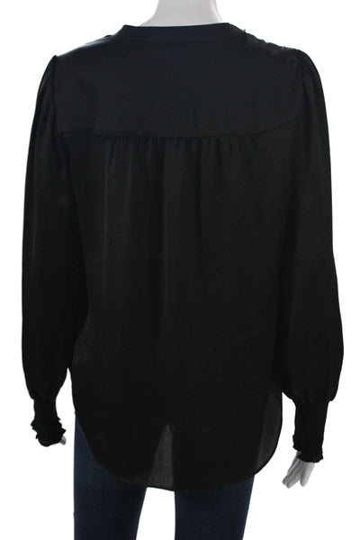 Vince Camuto Womens Black V Neck Tunic Blouse Long Sleeve Polyester Size S