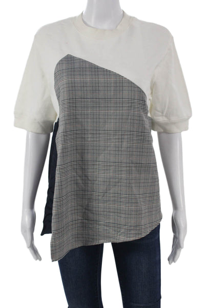 Clu Womens Tunic Plaid Crew Neck Short Sleeve Rayon Pullover White Size XS