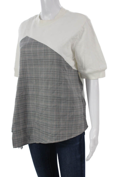 Clu Womens Tunic Plaid Crew Neck Short Sleeve Rayon Pullover White Size XS