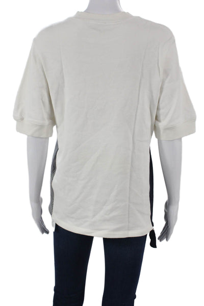 Clu Womens Tunic Plaid Crew Neck Short Sleeve Rayon Pullover White Size XS